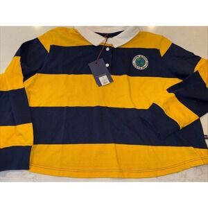 Rowing Blazers Yellow Blue Striped‎ Cropped Cotton Rugby Shirt Womens 3X Preppy